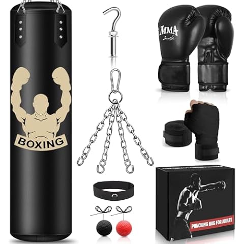 YORWHIN Hanging Punching Bag for Adults, 4FT PU Heavy Bag Boxing Training Equipment with 12OZ Gloves, Reflex Ball, Wristband, Kicking Bag Boxing Set for Training Karate Kickboxing Home Gym(Unfilled) Cover