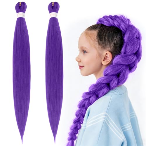 Lila Haare Zum Einflechten Lila Kunsthaar zum Einflechten Synthetische Perücken-Zöpfe Braids Extensions für Kinder Cosplay Halloween Karneval und Anime-Kostüm