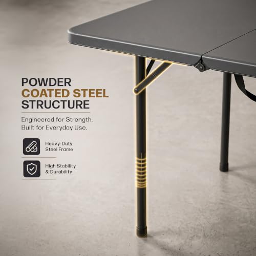 Image of DROGO Azura Foldable Dining Table Set of 4 Chairs for Home | Waterproof PP Tabletop with Metal Frame | Lightweight & Skidproof | Portable Picnic Table for Home, Garden, Camping, Outdoor (Black)