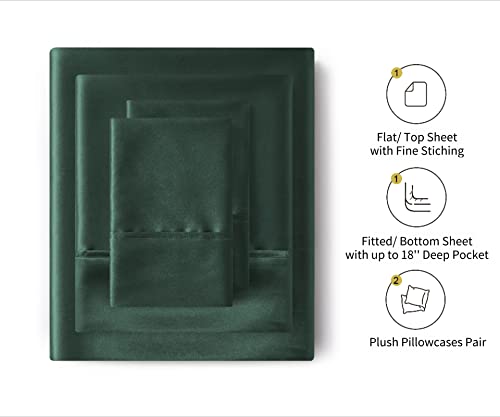 Image of Lanest Housing Silk Satin Sheets, King Size Satin Bed Sheet Set with Deep Pockets, Cooling Soft and Hypoallergenic Satin Sheets King - Dark Green