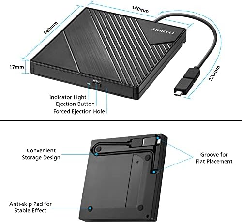 Amicool External DVD Drive USB 3.0 USB C CD Burner CD/DVD +/-RW Optical Drive, Slim Portable DVD CD ROM Rewriter Writer Duplicator for Laptop Desktop PC Windows 11/10/8/7 MacBook Mac Linux OS Apple - 4