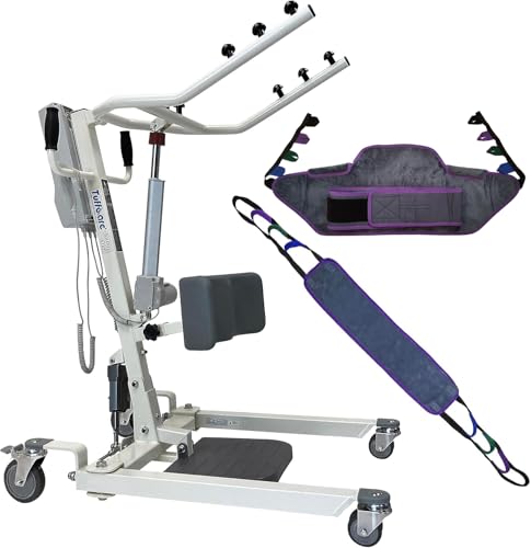 Tuffcare Stand Up Full Electric Patient Lift - Sit to Stand Deluxe Rhino Standing Lift with Power Base - with Standing Sling (Large) and Buttock Strap 380 lb. Weight Capacity