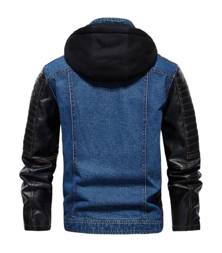 FTIMILD Mens Denim Jacket with Pu Leather Patchwork Biker Jacket with Detachable Hood Jean Jacket with Multiple Pockets4