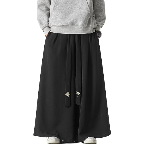 Herrenhose mit weitem Bein und Kordelzug Japanische weiche Yogahose Hip Hop Baggy Trousers, K227Schwarz, X-Large