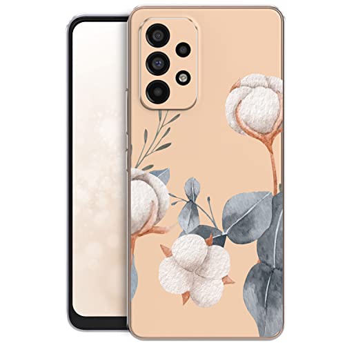 QULT kompatibel mit Samsung Galaxy A33 Hülle Silikon Durchsichtig mit Motiv Blumen Dünn Bumper TPU Case Transparent Muster Cotton Flowers Cover