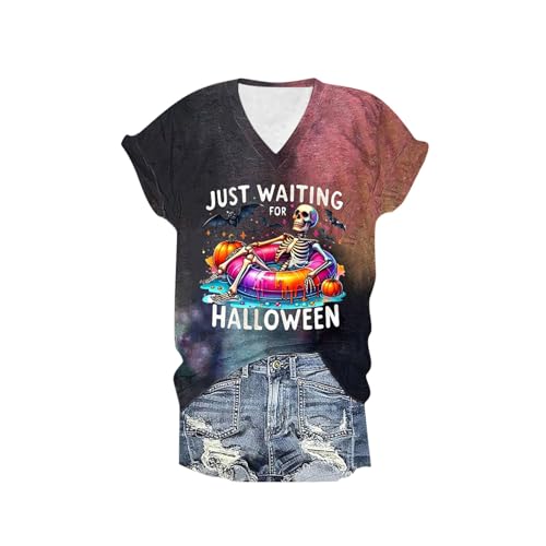 Just Waiting for Halloween Shirt Graphics T-Shirt Lustiges Halloween T-Shirt Tunika Damen Langarm Elegant, Negro , S