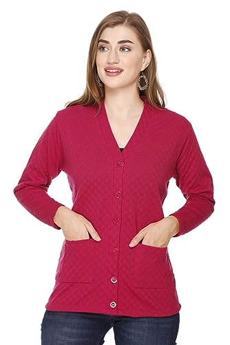 Image of Women's Woolen V-Neck Cardigan - Heavy Daffodil Fabric Winter Wear Acropoly Wool Cardigan for Women