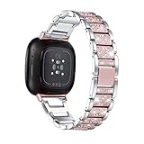 Mtozon Bandas brillantes compatibles con Fitbit Sense 2/Sense/Versa 4/Versa 3, pulseras de repuesto para mujer, elegante pulsera de lujo para mujer, plata y oro rosa