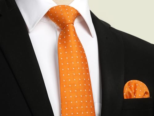 Image of Enlision Ties for Men Plaid Stripe Tie Handkerchief Woven Classic Formal Necktie Pocket Square Clip Set