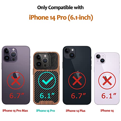 Zzdzz Magnetic Case Compatible With Iphone 14 Pro Case [Compatible With Magsafe] Wood And Leather Carbon Fiber Design Hybrid Shockproof Phone Case (Black) #TOP6