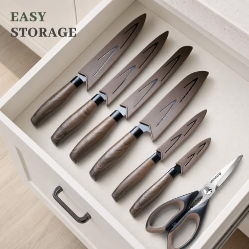 Astercook Knife Set, 13-Piece Kitchen Knives Set with 6 Blade Guards, Black Anti-Rust & Non-Stick Coating, Dishwasher Safe Stainless Steel Knives, Ergonomic Handle, Perfect for Holiday Gifts by Astercook - Used condition - Image 8