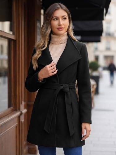 Image of Allegra K Women's Winter Elegant Stand Collar Overcoat Long Belted Pea Coat