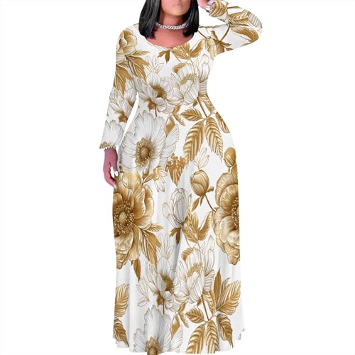 Image of PinkPatty Plus Size Maxi Dresses for Women Long Sleeve Crew Neck Sundress Casual Fall Dress with Pockets