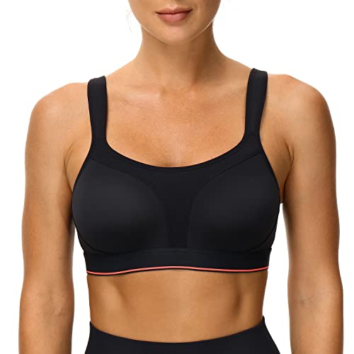 Zerobound Women's Sports Bra High Impact Plus Size Compression Wirefree Full Coverage Large Bust Non-Padded Workout Bras Pitch-Black #TOP29