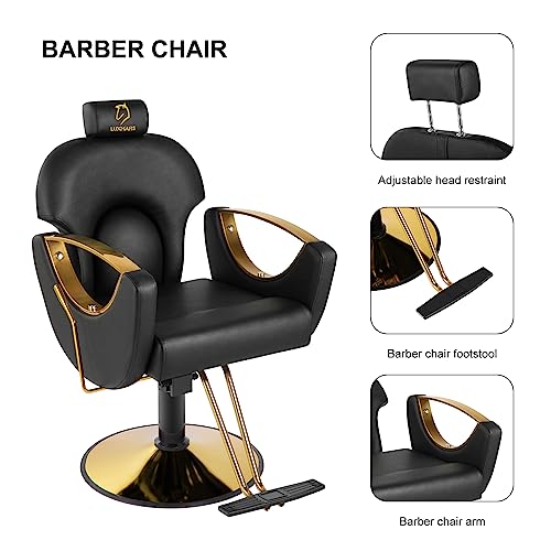 Luxmars Hydraulic Barber Chair For Hair Salon Shop, Salon Chair 360 Degrees Rolling Swivel Hair Styling Chair, Adjustable Height Hair Stylist Tattoo Salon Beauty Spa Chair Styling Equipment - Black #TOP5