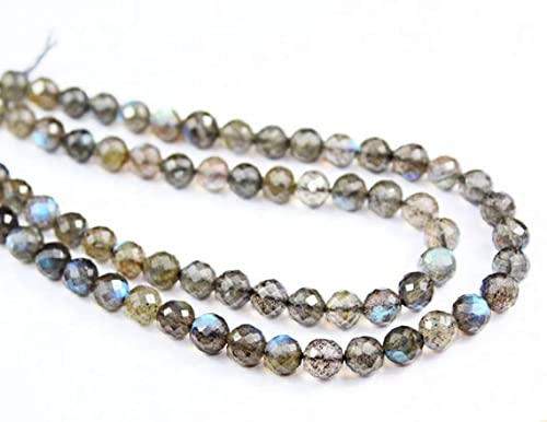 Perles de labradorite facettées 6-7mm bleues en fil de 25cm pour création artisanale