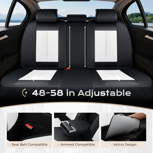 Image of Coverado Seat Covers, Car Seat Covers Full Set, Leather Seat Covers for Cars, Car Seat Protector, Black Car Seat Covers Front Seats and Back Seats Universal Fit for Most Cars White