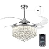 7PM 36” Crystal Ceiling Fans with Ligths Remote Control, Modern Chandelier Ceiling Fans, Color Tempe