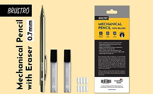 Image of BRUSTRO Mechanical Pencil Set | HB-20 leads, 2B-20 leads,Spare eraser 8 units|Tip size 0.7 mm | Ideal for Students,Adults, Home, School, Office, Stationery Use |Writing, Sketching, Drawing,Mandala Art