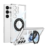 Omio Magnetic Stand Ring Case for Galaxy S24 Ultra Compatible with Magsafe, Military Grade Shockproof Slim Clear Cover with Kickstand & Ring Holder for Men Women Girls, Clear