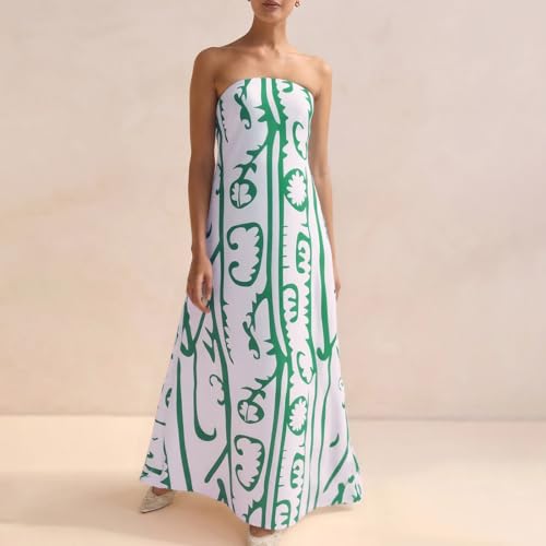 Image of Zwirelz Women Strapless Maxi Dress Boho Floral Print Flowy Long Tube Dress Off Shoulder Loose Beach Sundress