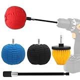 Linkstyle 5PCS Drill Polishing Ball Set, Car Wheel Polisher Sponge Pad Kit with Long Extension Pole & Cleaning Brush, Buffing Ball for 1/4" Hex Drill, Car Rim and Metal Surface Polishing Tool