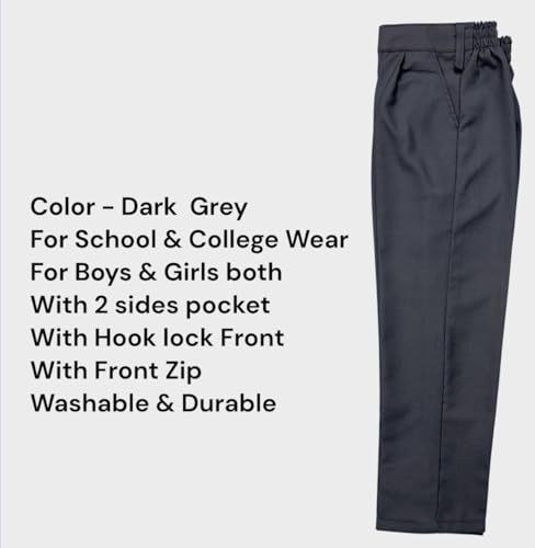 Image of School Uniform Dark Grey Trousers for Boys and Girls, Formal Regular-Fit School Pants, Comfortable, Durable Fabric for Daily School Wear. 3-4 Years