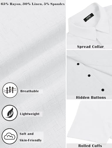 LETSEE Linen Shirts for Men Short Sleeve Button Down Casual Beach Summer Hawaiian Dress Shirt Clothing, White, Large — view 5