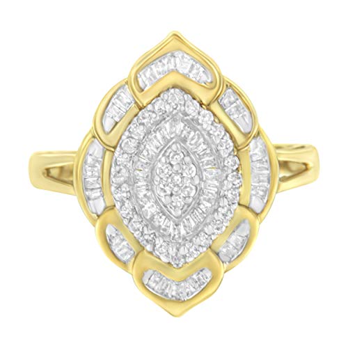 Haus of Brilliance 10K Yellow Gold Round and Baguette Cut Diamond Cocktail Ring (1/2 cttw, H-I Color, I1-I2 Clarity)