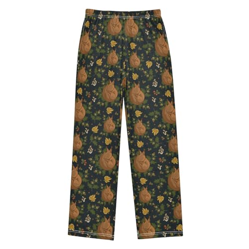 Sleeping Squirrel Pine Cone Boys Long Pants Soft Trousers Elastic Waist Kids Lounge Bottoms with Pockets S-XL - Main Image