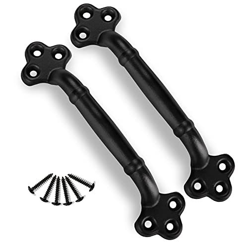 Image of 2-Pack 9 Inch Clover Barn Door Handle - Black Cast Iron Pull for Sliding Doors, Gates, Sheds, Fences, Closets - Indoor Outdoor Farmhouse Hardware