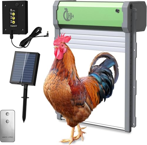 Upgraded Automatic Chicken Coop Door, Solar Henhouse Door Opener with Timer/Light Sensor/Remote Control/Manual Mode Aluminum Alloy 4 Modes Automatic Chicken Door with Anti-Pinch Design (Green)