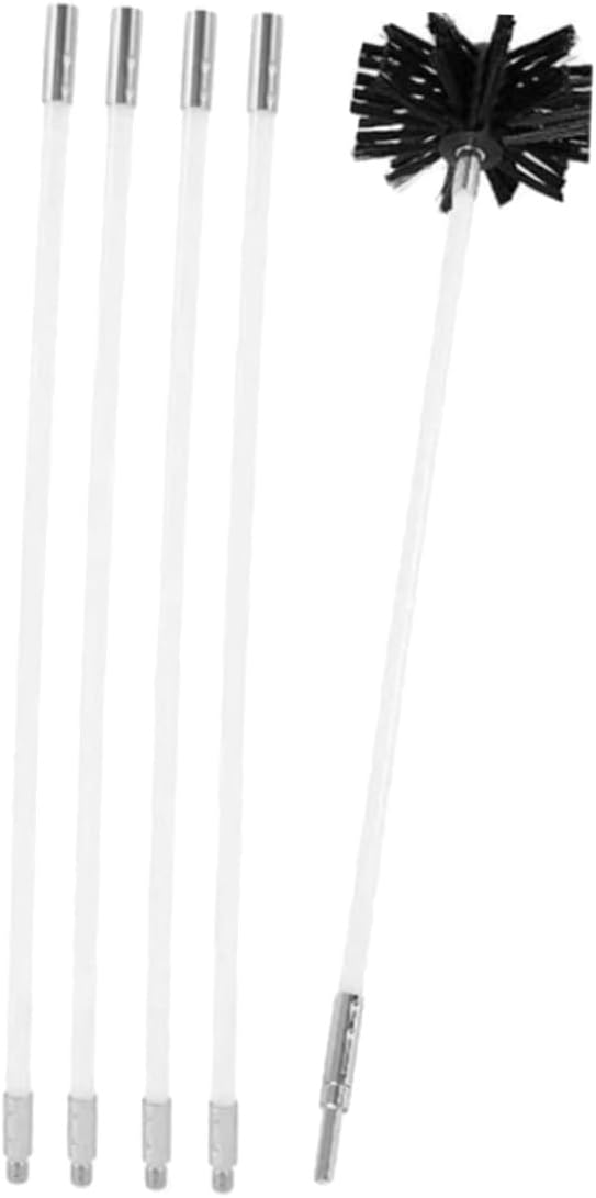 Chimney Cleaning Kit with Flexible 610mm Nylon Brush and 4 Rods for Dryer Vent and Duct Lint Removal, Fireplace and Stove Vent Cleaning Set