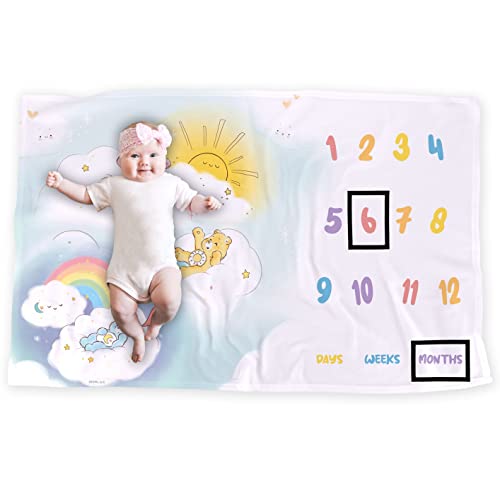 Image of LOGOVISION Care Bears Baby Milestone Blanket, 36"x58" Anything is Possible, Unisex for Baby Boy and Girl