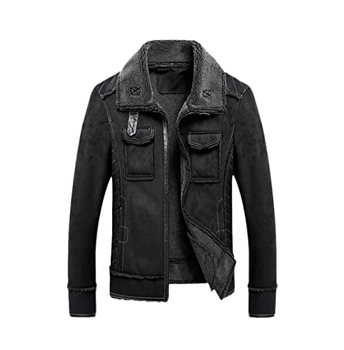 Manteau d'hiver homme en daim noir premium avec finitions col rabattable
