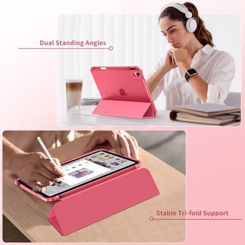 MoKo Case for iPad (A16) 11th Generation 11 Inch 2025, iPad 10th Generation 10.9 Inch 2022 with Pencil Holder, Slim Stand Protective Cover with PC Translucent Back Shell, Touch ID, Watermelon Pink by MoKo - Image 4