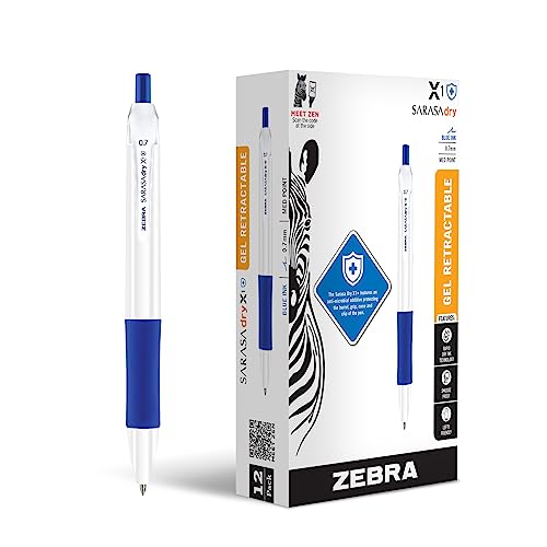 Zebra Pen SARASA X1+ Retractable Gel Pen, Blue Ink, 0.7mm, 12-Pack