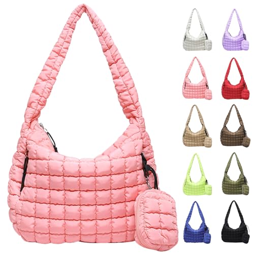 Image of Puffer Tote Bag for Women, Large Quilted Puffer Bag with Pouch, Puffy Quilted Hobo Bag, Puff Crossbody Purse