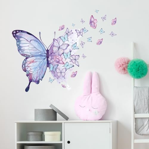Image of Yotdmk Purple Butterfly Wall Stickers for Living Room Bedroom Background Baby Nursery Girls Room Wall Decals Daughter Room Decoration Wallpaper Self Adhesive Murals Kids Room Decor Stickers
