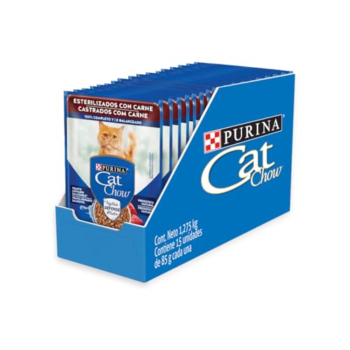 Pack Purina Ração Nestlé Cat Chow Castrados Carne Ao Molho - Com 15 Sachês 85g