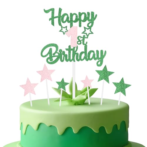 Decoración para tarta de cumpleaños rosa y verde, festiva y cualquier fiesta número 1, decoración feliz para decoración de cumpleaños de niños y niñas
