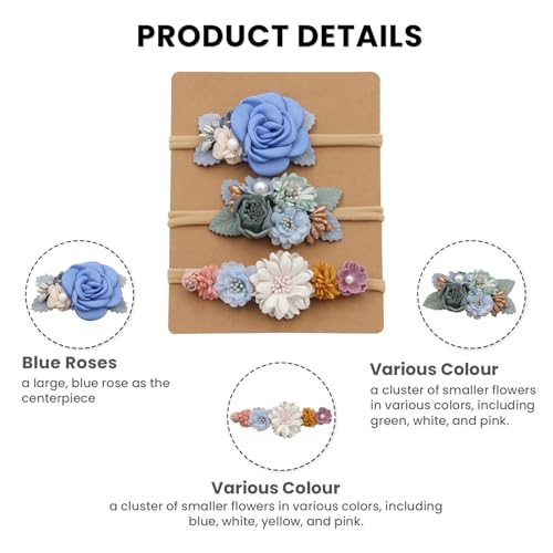 Image of SYGA 3 Pcs Baby Headband, Flower Stretchable, Nylon HairBand for Newborn Infant Toddlers Kids 0-3 Year-Design-2