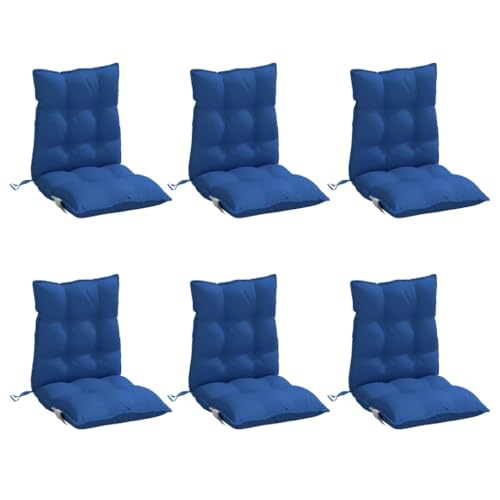 vidaXL Lot de 6 Coussins de Chaise à Dossier Bas, Galette de Siège Imperméable, Coussin d'Extérieur Anti-Glissement Jardin Terrasse, Bleu Royal