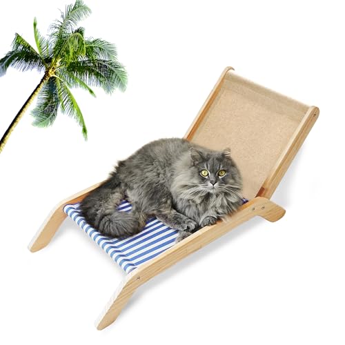 PETKARAY Silla para gatos, hamaca con temática de playa, cama elevada para gatos, mini silla de playa para gatos, bonita tumbona para gatos de interior
