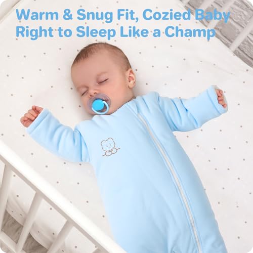 Image of Premium Cotton Baby Sleep Sack with Legs Warm Winter 3-6 Months 2.5 Tog, Wearable Blanket Sleeping Bag for Easy Diaper Changing Transitional Unisex Sleep sacks for Newborn Infant Girls Boys Blue