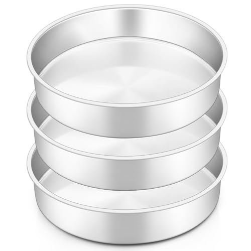 HaWare Cake Tin Set of 3, 9.5 inch Stainless Steel Round Cake Pan for Baking Roasting Serving, Large Layer Cake Tin for Birthday Wedding, Healthy & Non-Toxic, Mirror Polished & Dishwasher Safe (24cm)