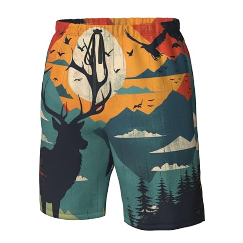 Men's Quick Dry Swim Shorts Deer Mountains Landscape Sunset Geometric Art Modern Beach Trunks with Pockets4
