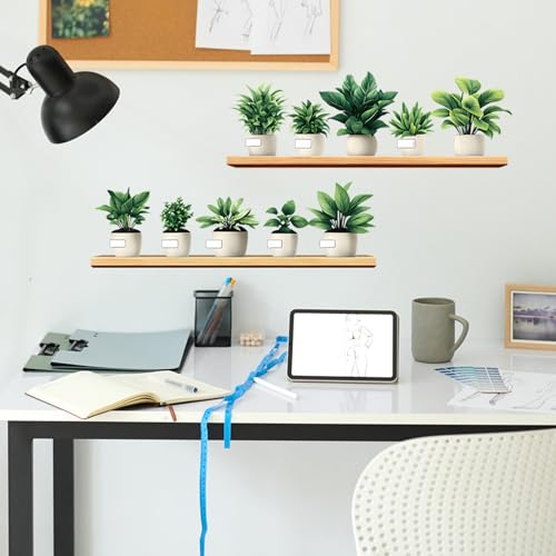 Image of Green Plants Wall Stickers 3D Bonsai Tropical Betterfly Creative Vinyl Peel and Stick Removable Wall Art for Living Room Bedroom Home Office (Green Plant 2)