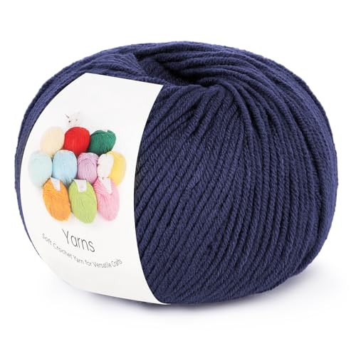 Image of Katech Cotton Yarn for Crocheting-55% Cotton 45% Acrylic-#3 DK (Light)-Super Soft Milk Cotton Yarn-Great Crochet and Knitting Starter Kit for Colorful Craft(Deep Blue)