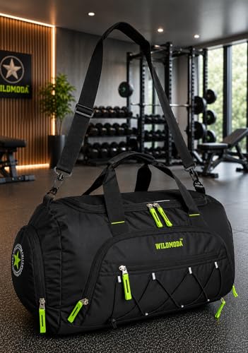Image of 50L Gym Duffel Bag | Large Travel Sports Bag for Men & Women (Black & Green)